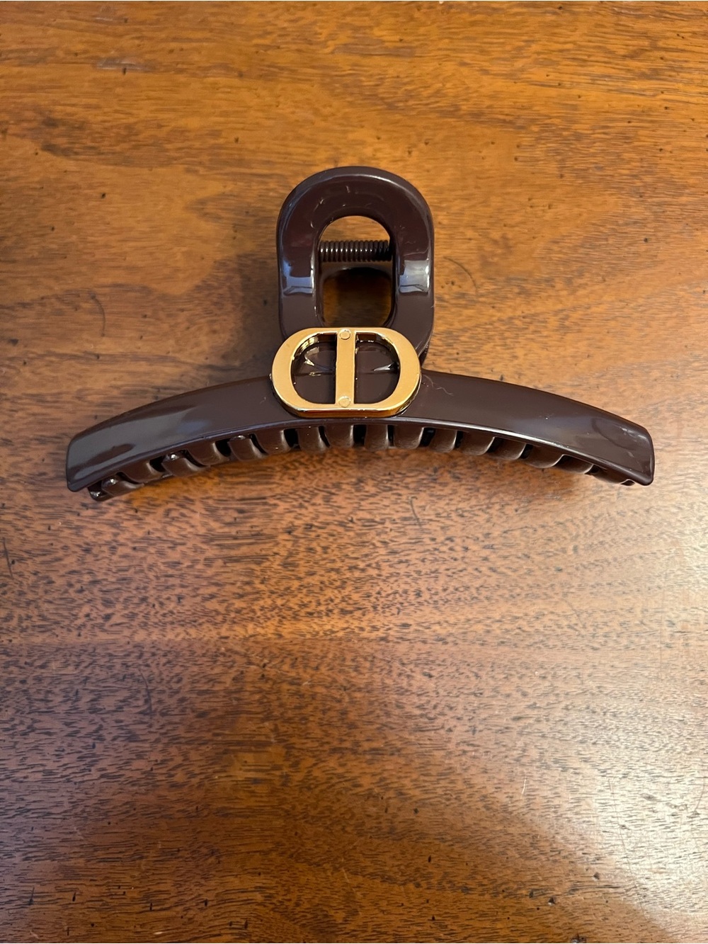 Fashion CD Hair Claw Clip Brown with Gold Accent - Picture 3 of 5